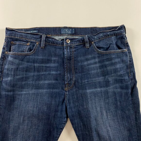 Lucky Brand 181 Relaxed Straight Jeans Mens 46 x 32 Measure 45 x 30 Blue Stretch - Picture 2 of 12
